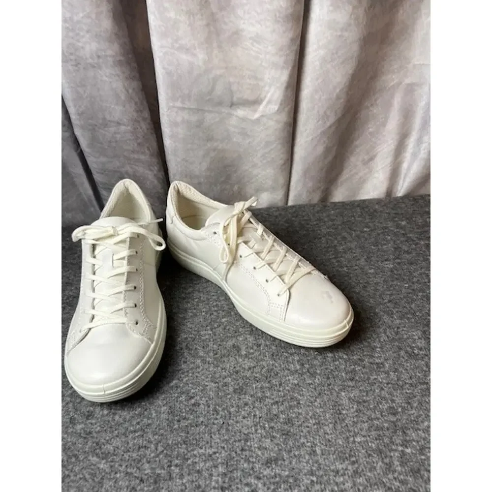 ECCO Shoes Womens 38 Soft Classic Casual Sneakers White Leather Lace Up Low - Picture 6 of 10
